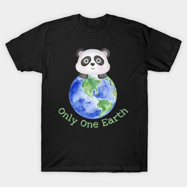 Cute Panda and Earth Save the Planet T-Shirt by JanesCreations